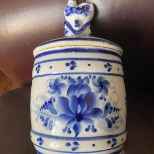 VINTAGE  RUSSIAN HAND PAINTED HONEY JAR